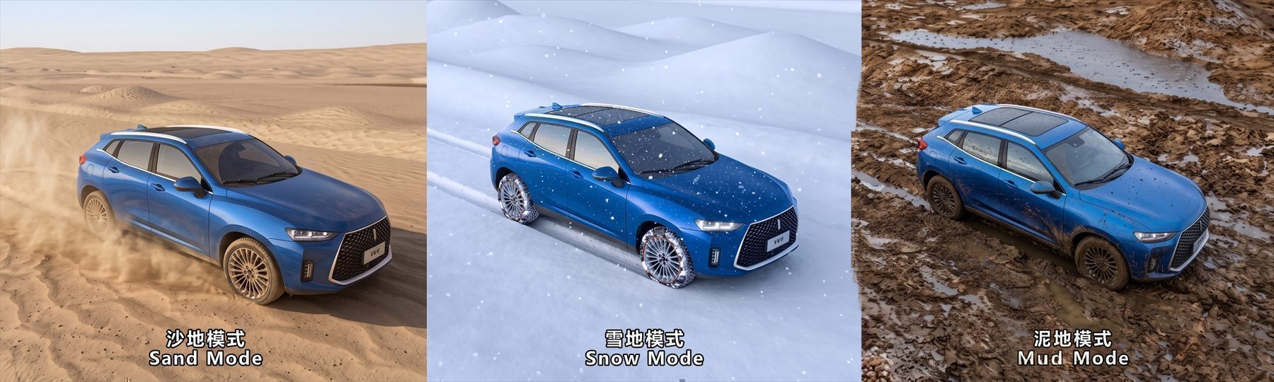 Drive modes: sand, snow, mud